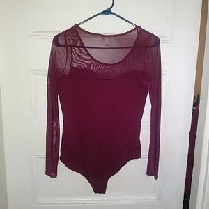 Maroon sheer sleeve bodysuit